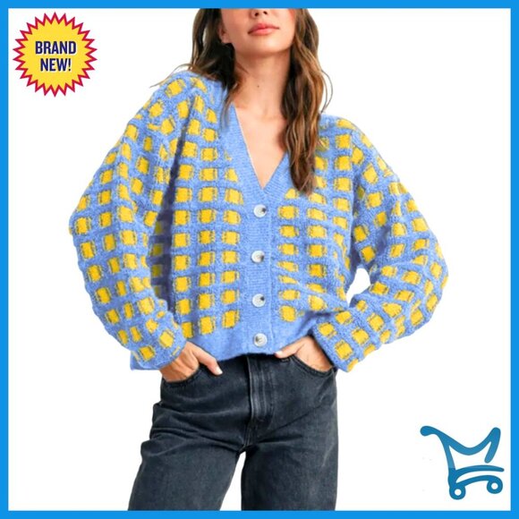 Sweaters - Women's V-Neck Cardigan Sweater, Cable Knit, Button Front, Loose Fit